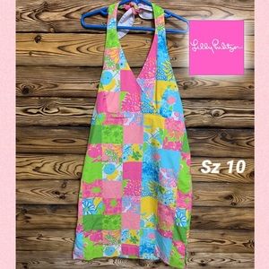 Lilly Pulitzer Halter Tie Sun Dress Pink Blue